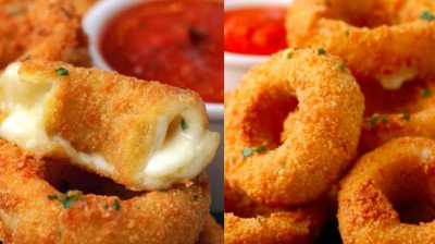 Onion rings stuffed with mozzarella cheese recipe